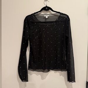 Bar III Black Sheer Blouse with crystal/gem/bedazzled Accents